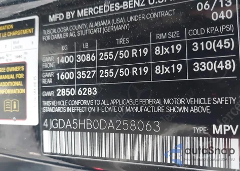 2013 Mercedes-Benz Ml 350 4Matic from USA, damaged, VIN 4JGDA5HB0DA258063
